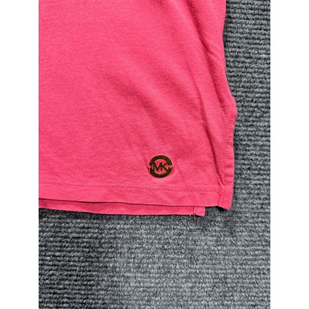 Michael Kors Ruffle Sleeve Top Women XL Pink Crew Neck Short Sleeve Logo